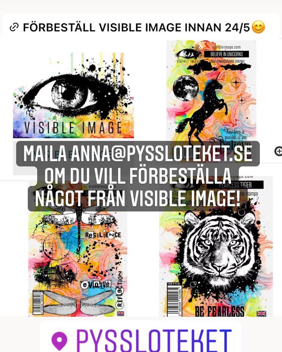 Vill du ha något från Visible Image? Nu kan du maila Anna på anna@pyssloteket.se och förbeställa! Skicka ett mail med länkar till Visible Images hemsida (inga skärmdumpar) innan 24/5. För mer info (som priser) kolla in i Pysslotekets facebookgrupp. #pyssloteket #visibleimagestamps #visibleimage #villhöver #pysselnödig